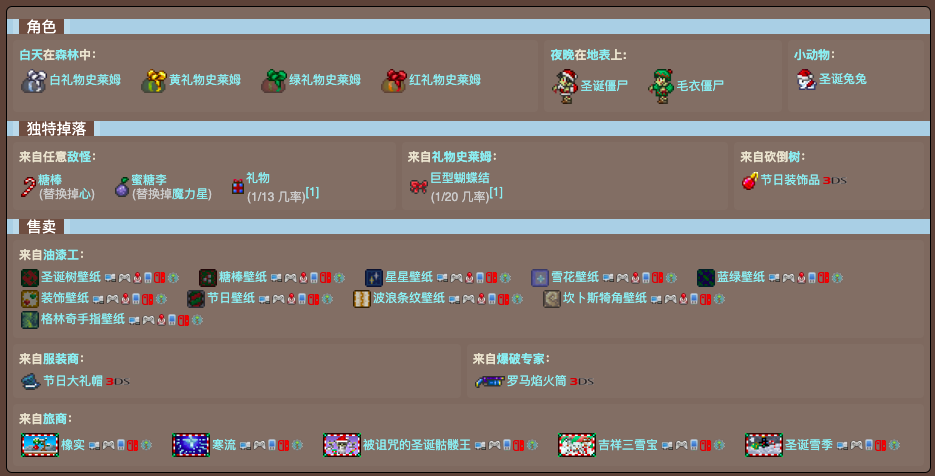 泰拉瑞亚原版百科泰拉瑞亚圣诞节事件怎么触发  圣诞节事件掉落配图