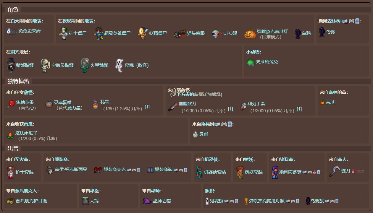 泰拉瑞亚原版百科泰拉瑞亚万圣节之夜怎么召唤  万圣节掉落物配图